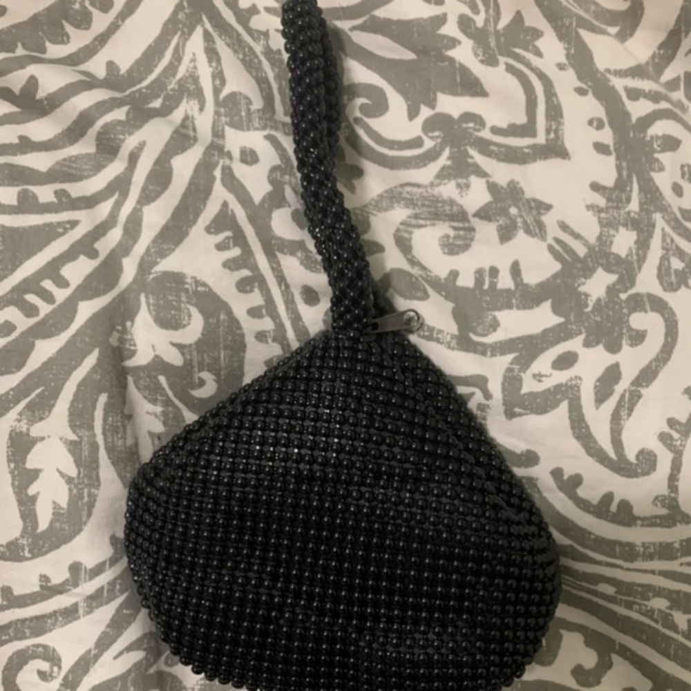 NWOT black beaded wristlet bag